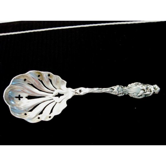 Antique Silvercraft Sterling Silver 9" Pierced Serving Spoon Lilly Pattern - Picture 1 of 9